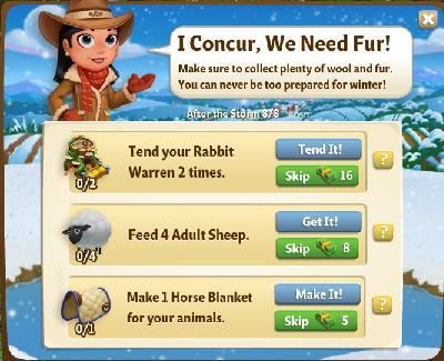 farmville 2 after the storm: i concur we need fur rewards, bonus