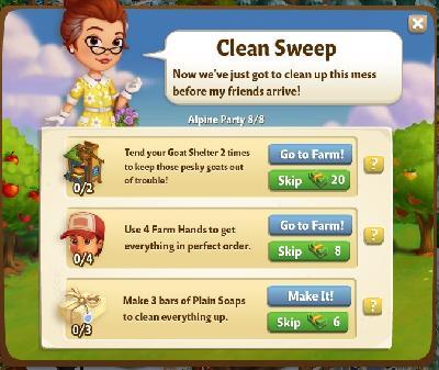 farmville 2 alpine party: clean sweep rewards, bonus