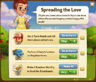 farmville 2 animal care: spreading the love rewards, bonus