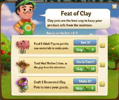 farmville 2 buyers in the storm: feat of clay rewards, bonus