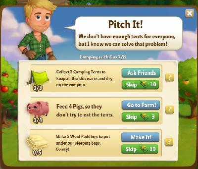 farmville 2 camping with gus: pitch it rewards, bonus