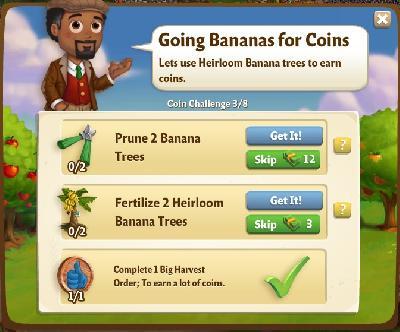 farmville 2 coin challenge: going bananas for coins rewards, bonus