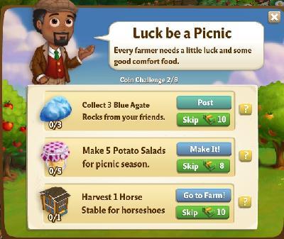 farmville 2 coin challenge: luck be a picnic rewards, bonus
