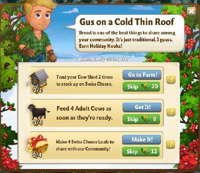 farmville 2 community caring: gus on a cold thin roof rewards, bonus