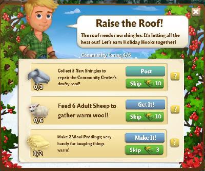 farmville 2 community caring: raise the roof rewards, bonus