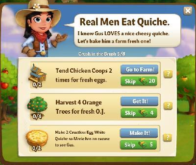 farmville 2 crush in the brush: real men eat quiche rewards, bonus