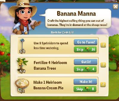 farmville 2 dash for cash: banana manna rewards, bonus