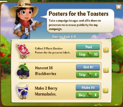 farmville 2 dash for cash: posters for the toasters rewards, bonus