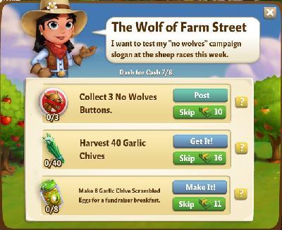 farmville 2 dash for cash: the wolf of farm street rewards, bonus