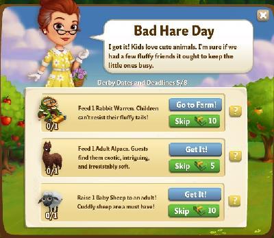 farmville 2 derby dates and deadlines: bad hare day rewards, bonus