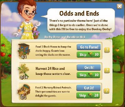farmville 2 derby dates and deadlines: odds and ends rewards, bonus