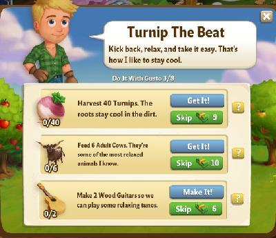 farmville 2 do it with gusto: turnip the beat rewards, bonus