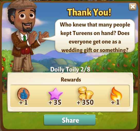 farmville 2 doily toily: tureen the country rewards, bonus