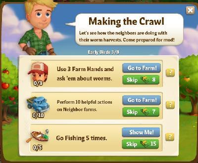 farmville 2 early birds: making the crawl rewards, bonus