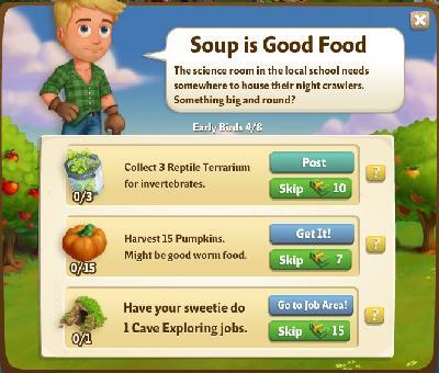 farmville 2 early birds: soup is good food rewards, bonus