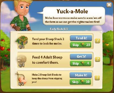farmville 2 early birds: yuck-a-mole rewards, bonus