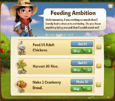 farmville 2 elective ambitions: feeding ambition rewards, bonus