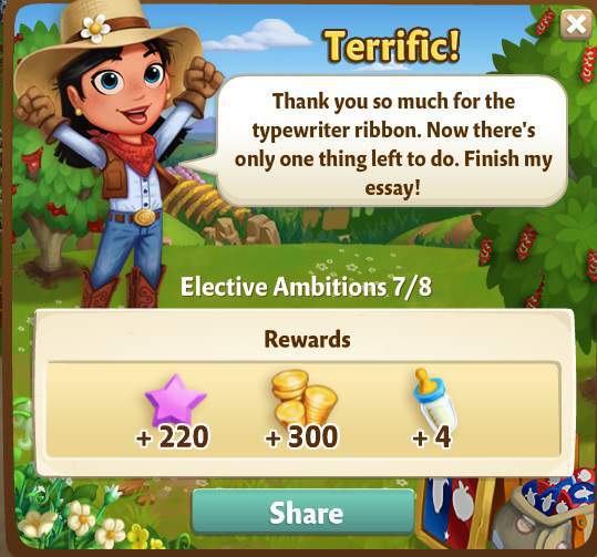 farmville 2 elective ambitions: typewriter blues rewards, bonus