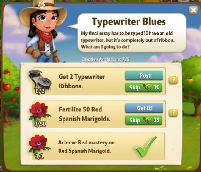 farmville 2 elective ambitions: typewriter blues rewards, bonus