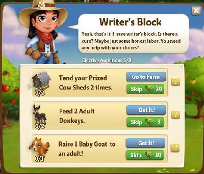 farmville 2 elective ambitions: writer's block rewards, bonus