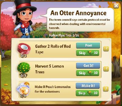 farmville 2 fallen pine tree: an otter annoyance rewards, bonus