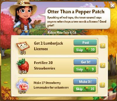farmville 2 fallen pine tree: otter than a pepper patch rewards, bonus