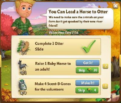 farmville 2 fallen pine tree: you can lead a horse to otter rewards, bonus