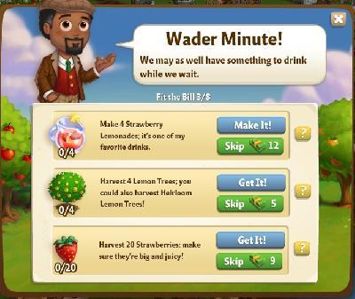 farmville 2 fit the bill: wader minute rewards, bonus
