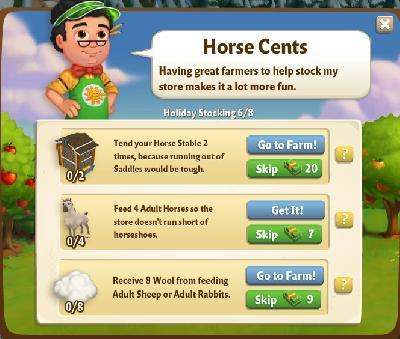 farmville 2 holiday stocking: horse cents rewards, bonus