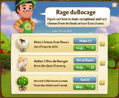 farmville 2 later cater: rage dubocage rewards, bonus