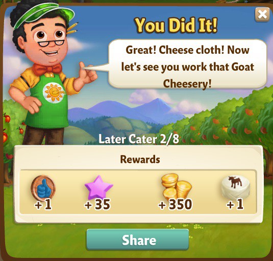 farmville 2 later cater: the cut of your cheese cloth rewards, bonus