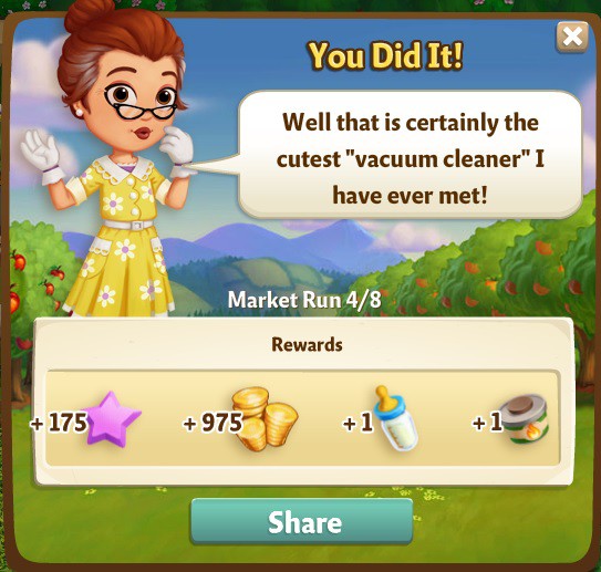 farmville 2 market run: organic vaccum cleaner rewards, bonus