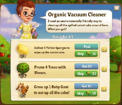 farmville 2 market run: organic vaccum cleaner rewards, bonus