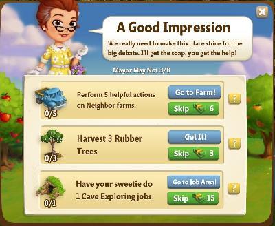 farmville 2 mayor may not: a good impression rewards, bonus