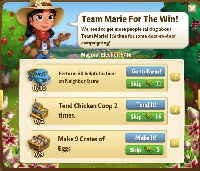 farmville 2 mayoral election: team marie for the win rewards, bonus