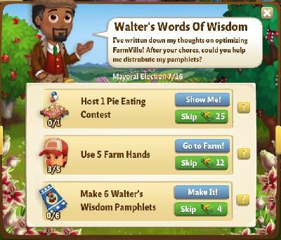 farmville 2 mayoral election: walter's words of wisdom rewards, bonus