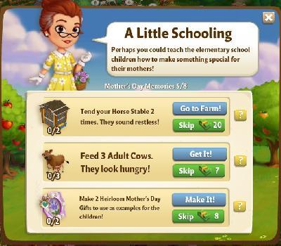 farmville 2 mother's day memories: a little schooling rewards, bonus