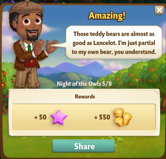 farmville 2 night of the owls: grin and bear it rewards, bonus