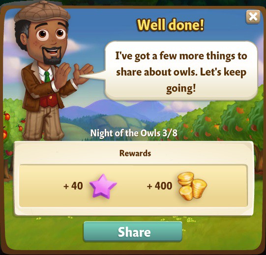 farmville 2 night of the owls: wisdom of owls rewards, bonus