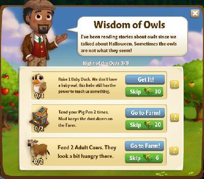farmville 2 night of the owls: wisdom of owls rewards, bonus