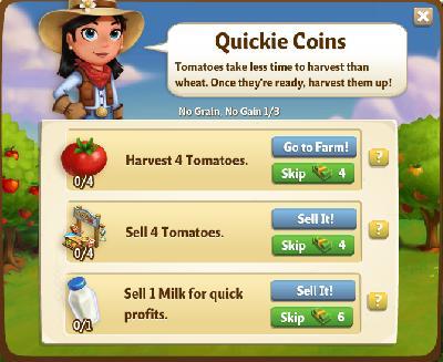 farmville 2 no grain, no gain: quickie coins rewards, bonus
