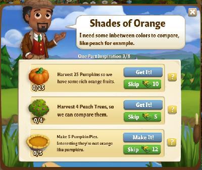 farmville 2 one part inspiration: shades of orange rewards, bonus