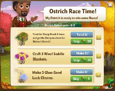 farmville 2 ostrich optimization: ostrich race time rewards, bonus