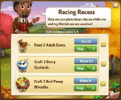 farmville 2 ostrich optimization: racing recess rewards, bonus