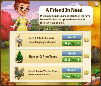 farmville 2 owl be back: a friend in need rewards, bonus