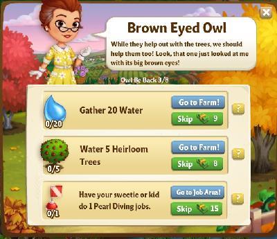 farmville 2 owl be back: brown eyed owl rewards, bonus