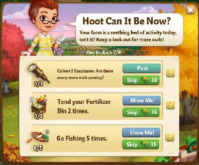 farmville 2 owl be back: hoot can it be now rewards, bonus