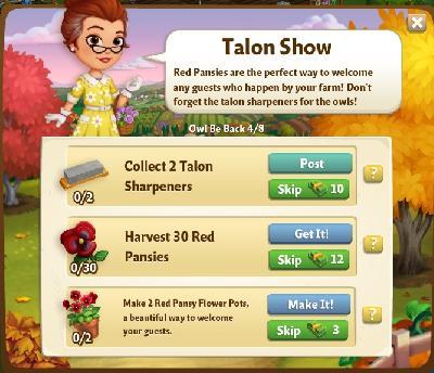 farmville 2 owl be back: talon show rewards, bonus