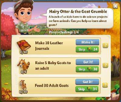 farmville 2 percy s challenge: hairy otter and the goat grumble rewards, bonus