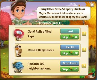 farmville 2 percy s challenge: hairy otter and the slippery shallows rewards, bonus